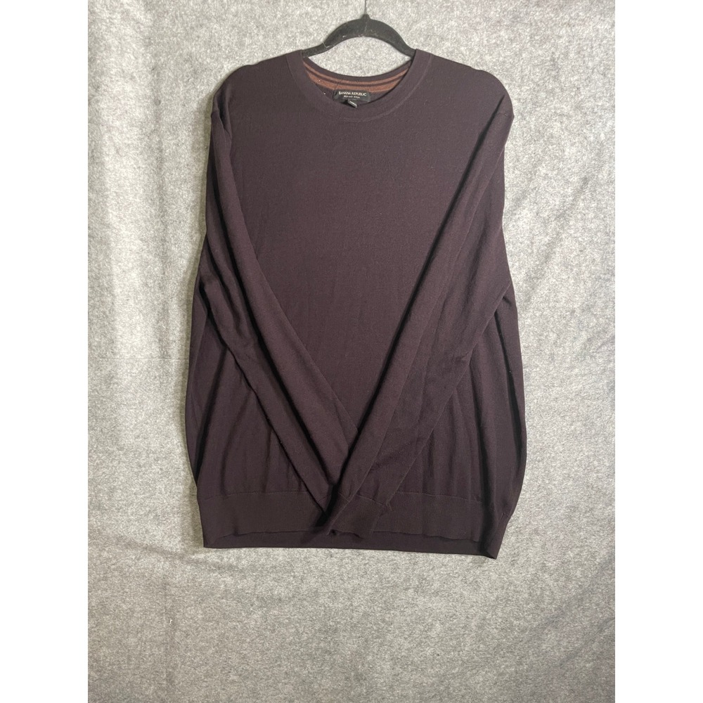 Banana Republic Mens XL‎ Merino Wool Crewneck Sweater Burgundy Dark Plum Knit